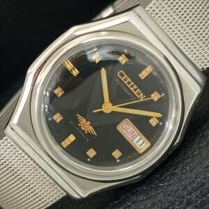 Vintage 1982 Citizen Automatic Mens Silver Watch W/daydate & Gold accents